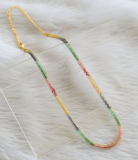 Gold tone multi color stone chain dj-44981
