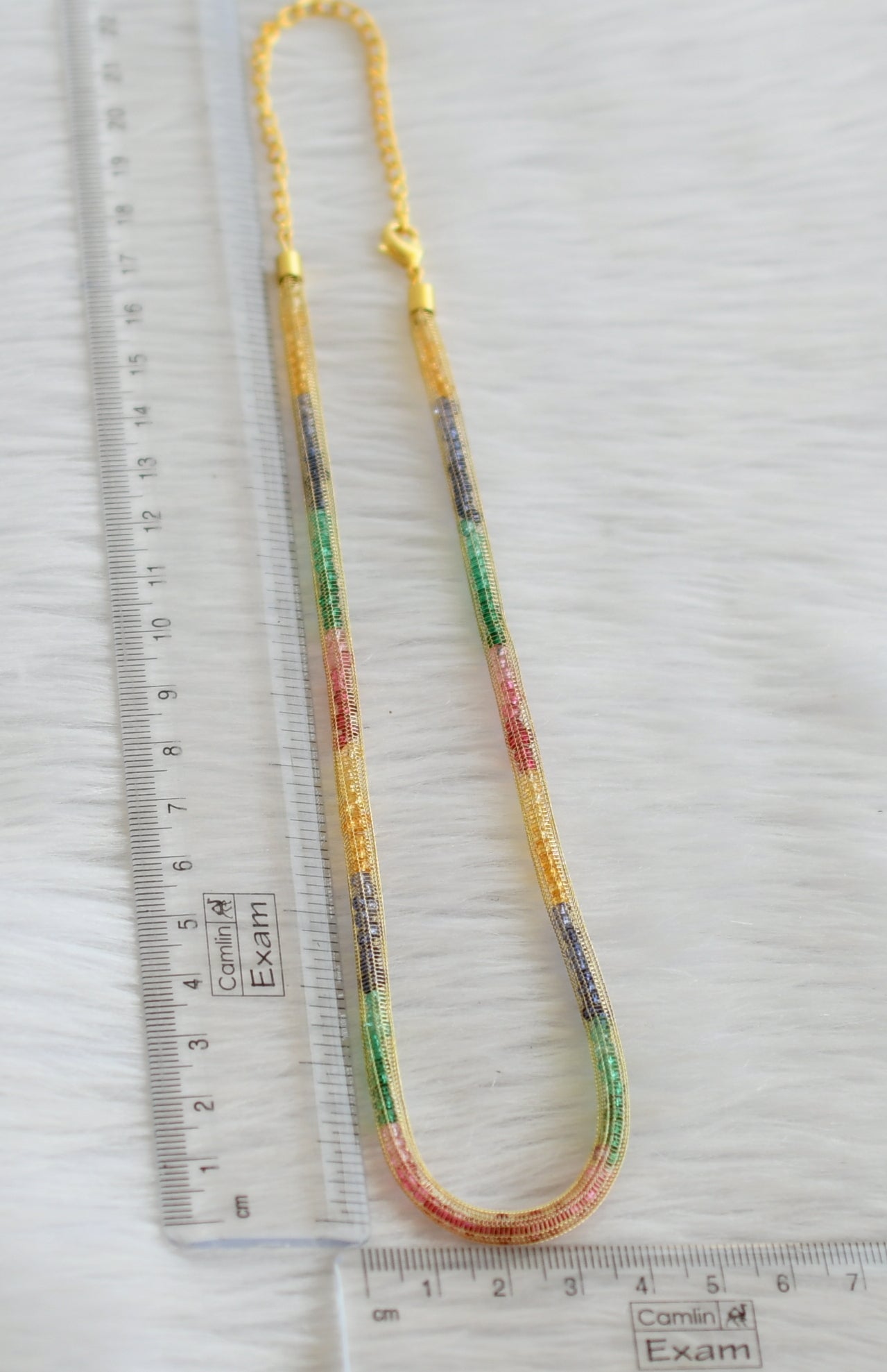 Gold tone multi color stone chain dj-44981