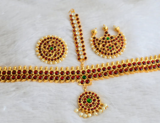 Gold tone kemp-green-white pearl bead mango maaga tikka dj-50386