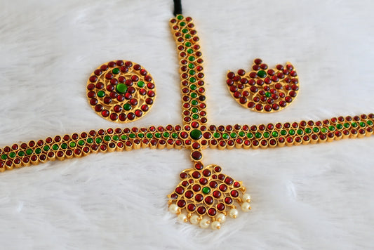 Gold tone kemp-green peral bead maang tikka dj-50388