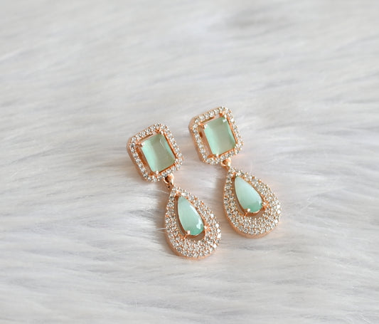Beautiful rose gold tone cz white-sea green square stone designer earrings dj-34767