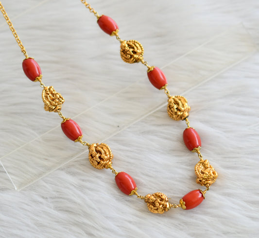Antique coral lakshmi beaded mala/chain dj-44987