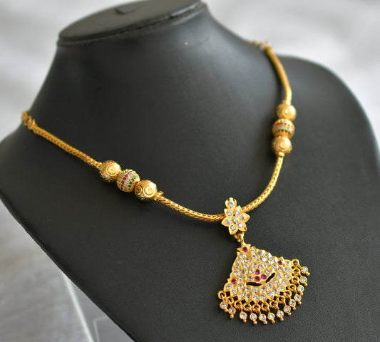 Gold tone ad pink-white south indian kodi necklace dj-46661