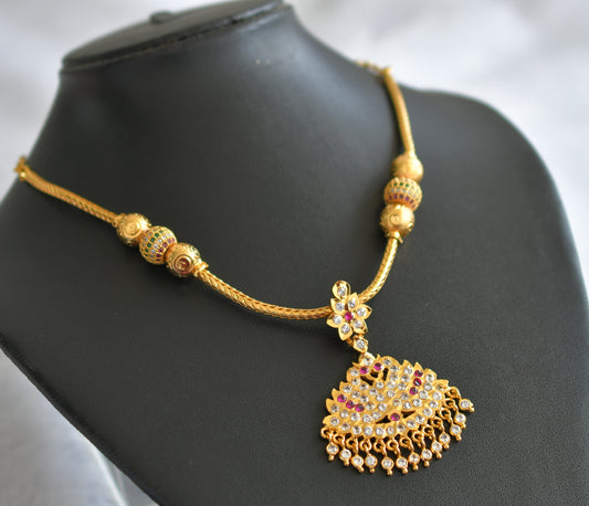 Gold tone ad pink-white south indian swan kodi necklace dj-46659