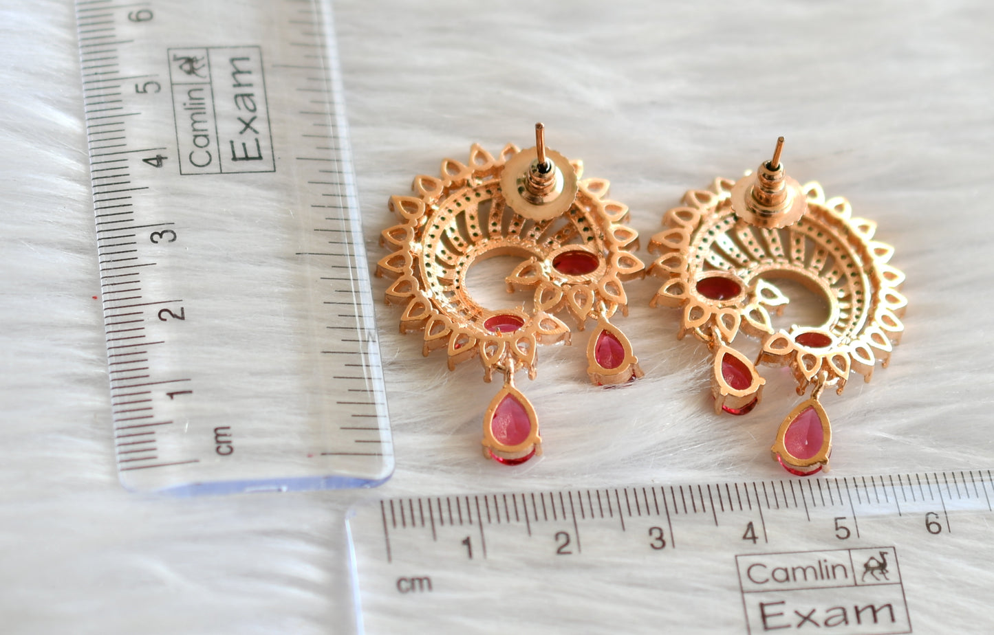Rose gold tone cz magenta pink earrings dj-30156