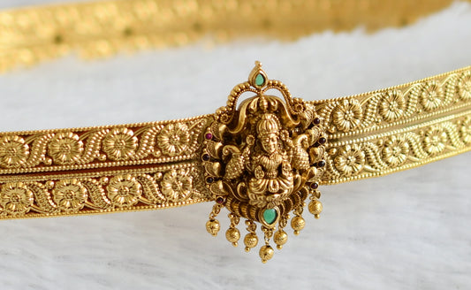 Antique gold tone kemp-green lakshmi peacock flower waist band dj-50401