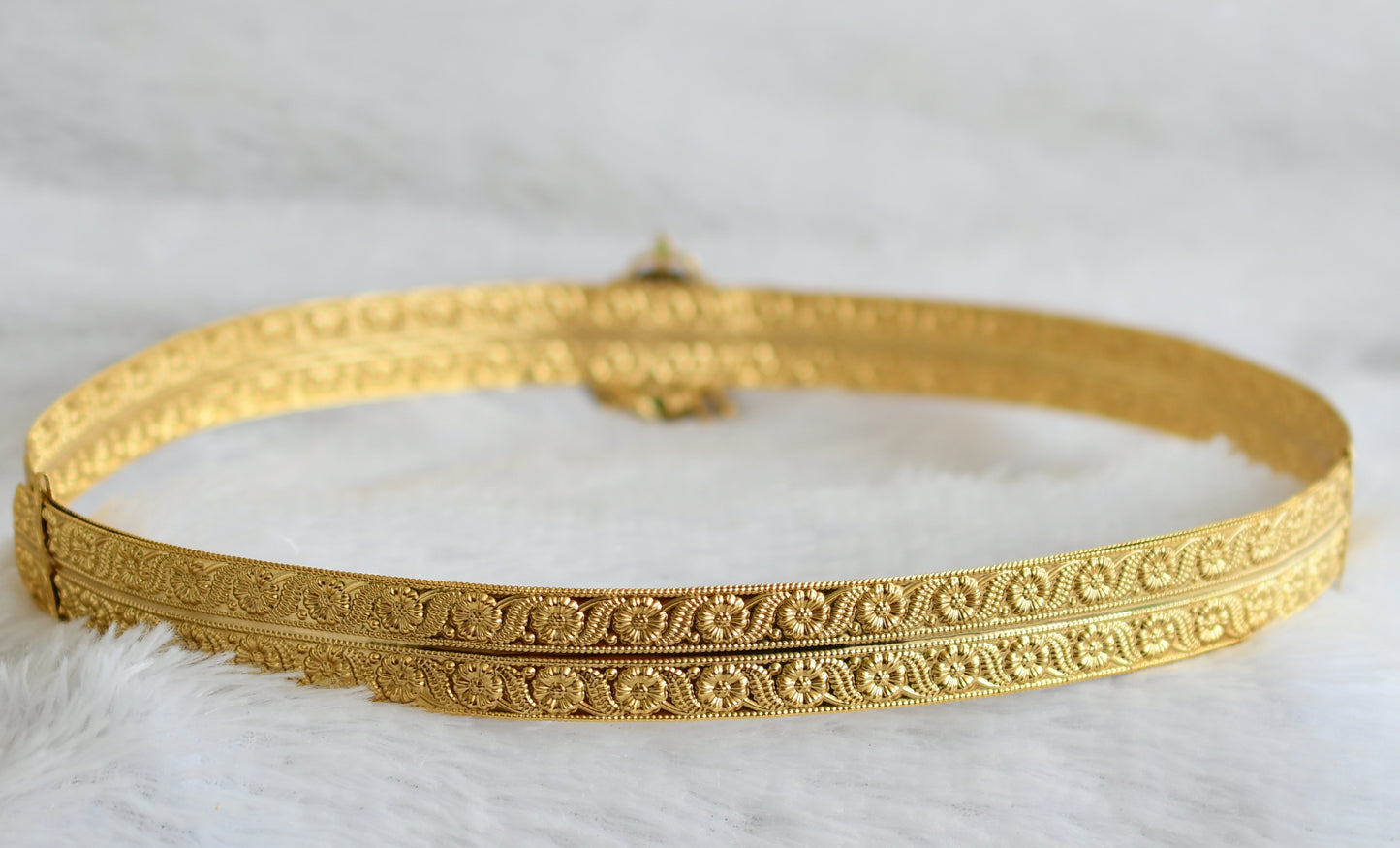 Antique gold tone kemp-green lakshmi peacock flower waist band dj-50401