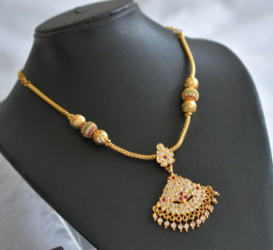 Gold tone ad pink-white south indian necklace dj-46667