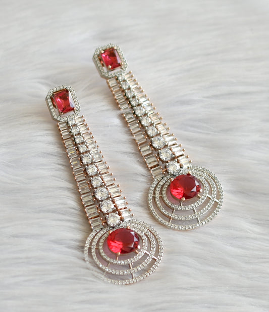 Rose Gold Tone Cz Red Long Earrings DJ30164