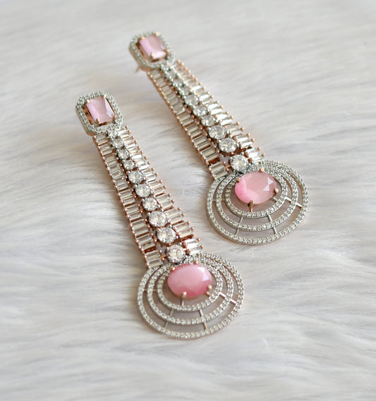 Rose Gold Tone Cz Baby Pink Monalisa Long Earrings DJ30161