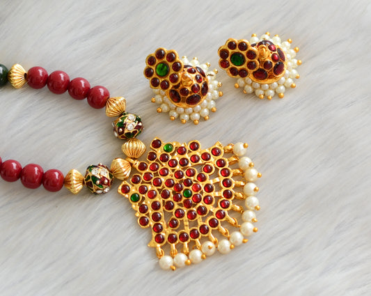 Gold tone red-green temple necklace set dj-27250