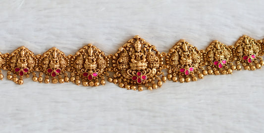 Antique gold tone pink kundan jadau lakshmi peacock waist band dj-50409
