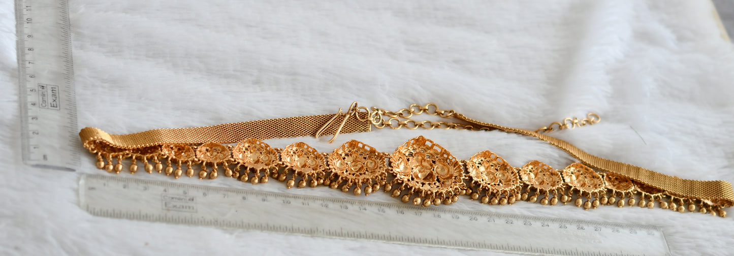 Antique gold tone pink kundan jadau lakshmi peacock waist band dj-50409