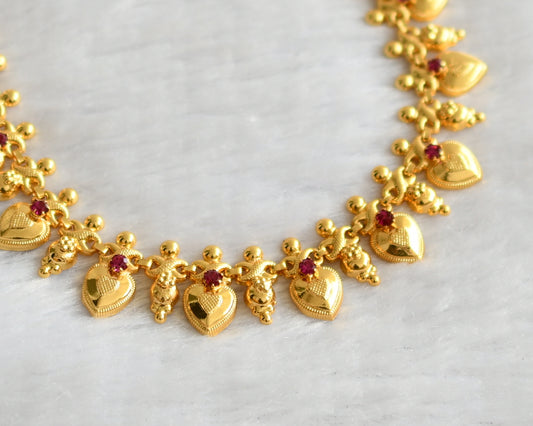 Gold tone pink stone heart Kerala style necklace dj-40287