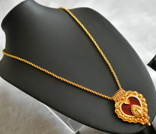 Gold tone 24 inches chain with white-red peacock kerala style heart pendant dj-46722