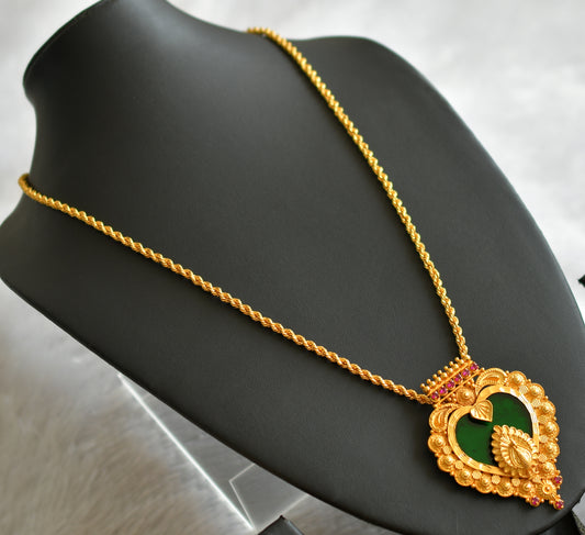 Gold tone 24 inches chain with pink-green peacock kerala style heart pendant dj-46720