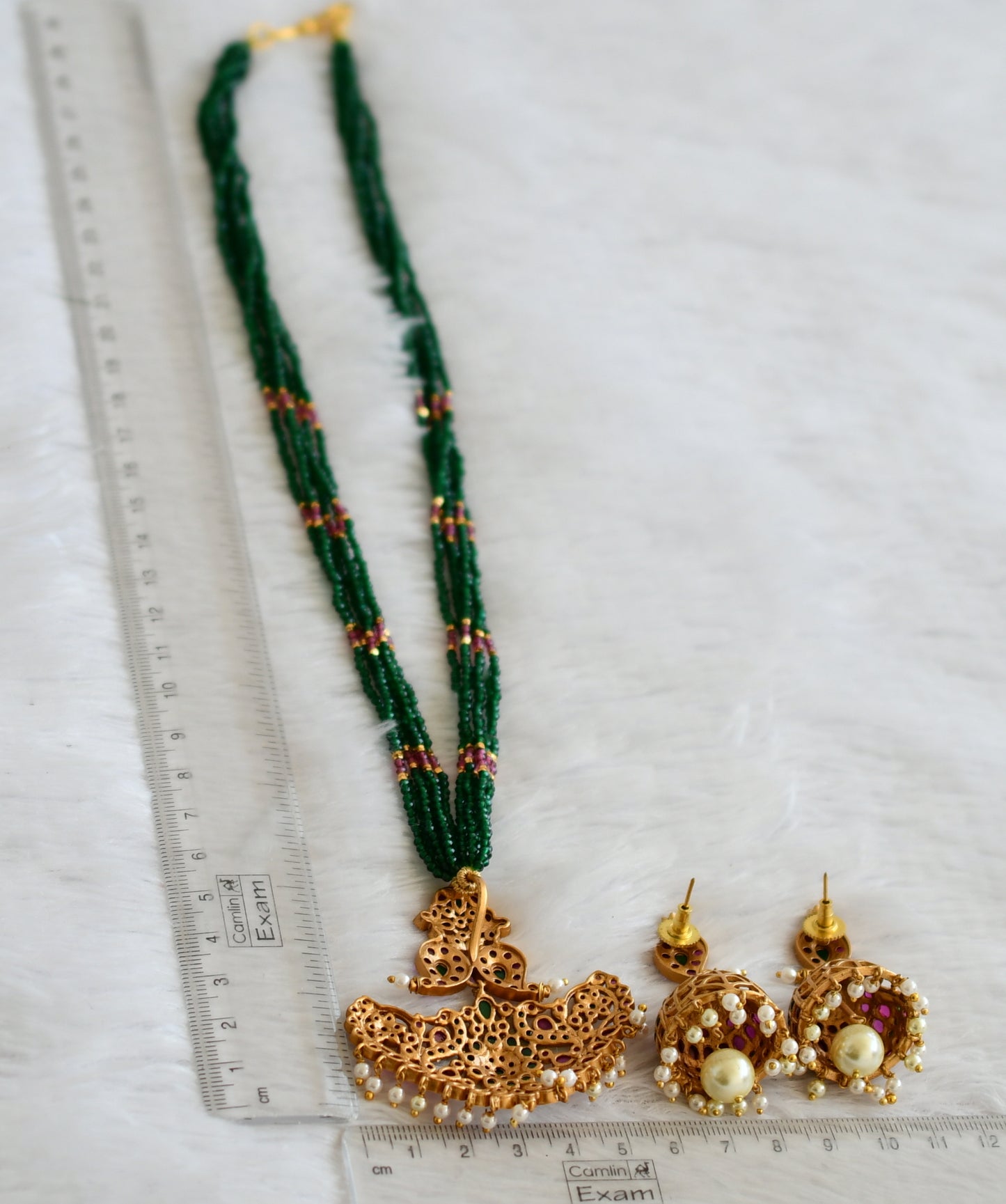 Matte finish real kemp-green beaded mango short haar set dj-50416