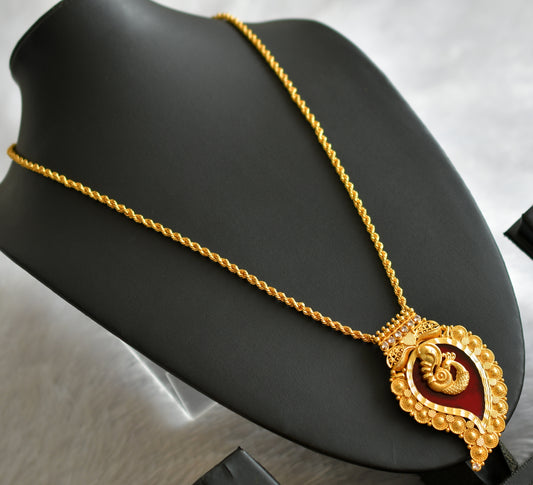 Gold tone 24 inches chain white-red mango peacock kerala style pendant dj-46725