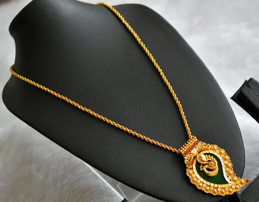 Gold tone 24 inches chain with pink-green mango peacock kerala style pendant dj-46723
