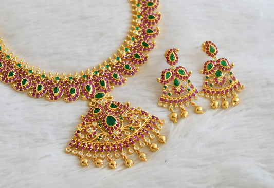 Gold tone ruby-emerald-white mango haar set dj-50423