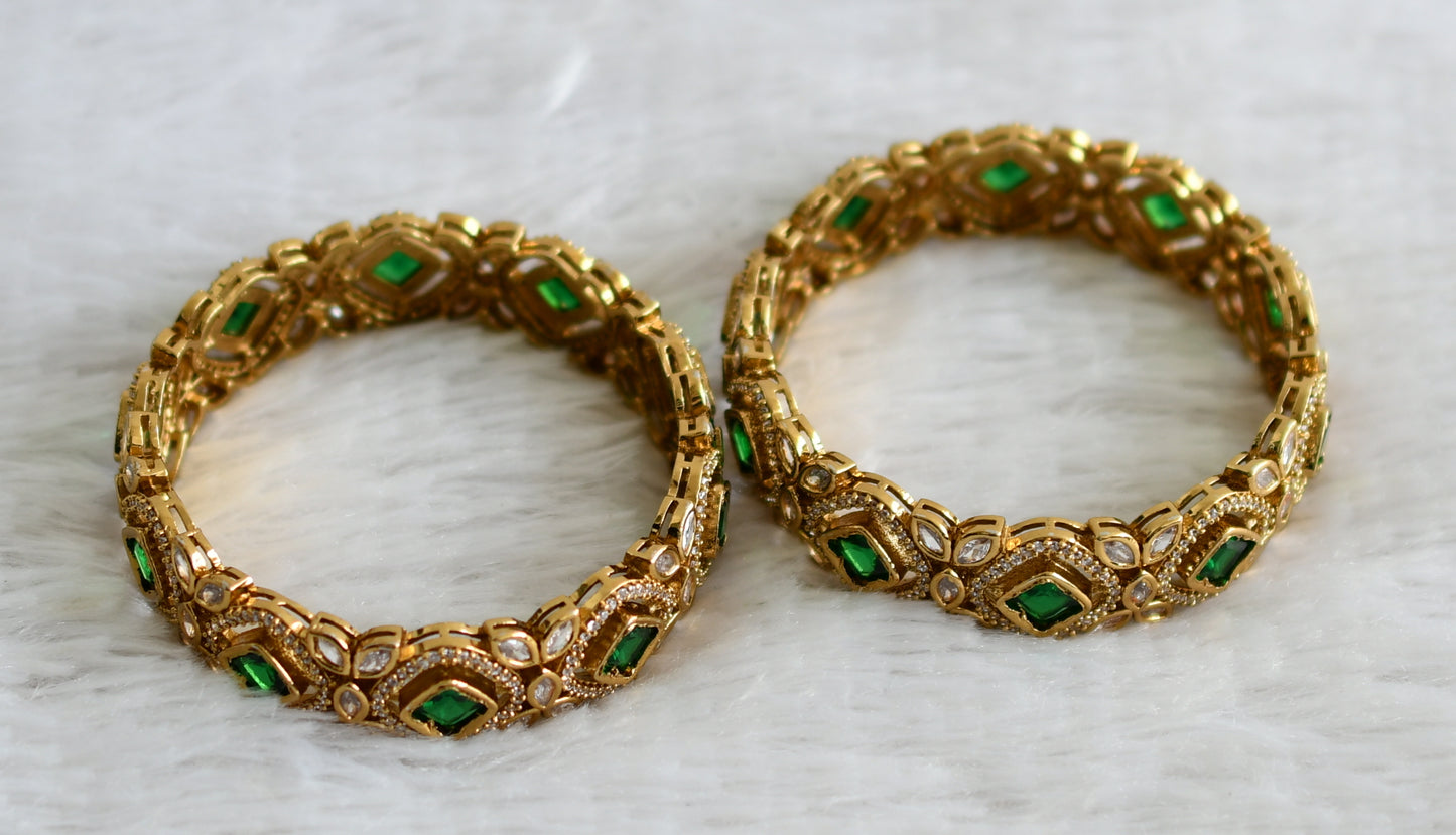 Antique gold tone cz white-bottle green stone bangles(2.6) dj-48472
