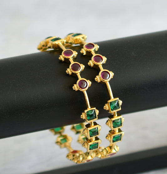 Gold tone kemp-green stone bangles(2.4) dj-50432
