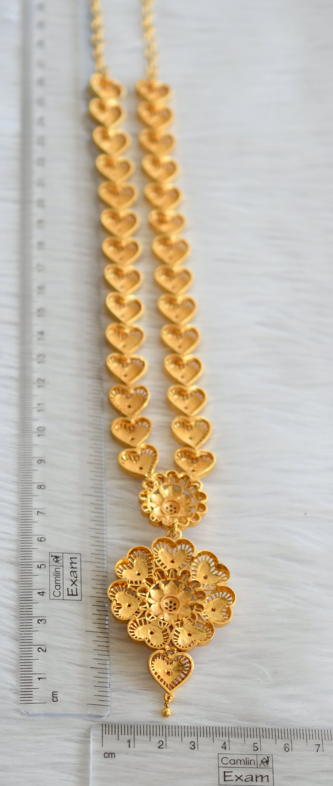 Gold tone pink stone heart flower Kerala style haar dj-40298
