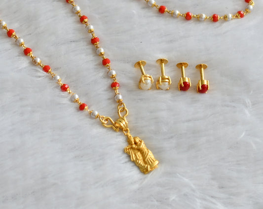 Gold tone 30 inches coral-pearl chain with radha-krishna pendant set dj-46733