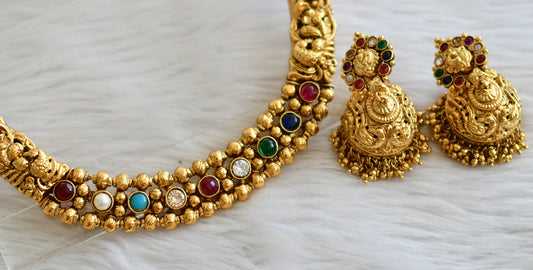 Matte Finish Navarathna Nagasu Necklace Set dj-23903