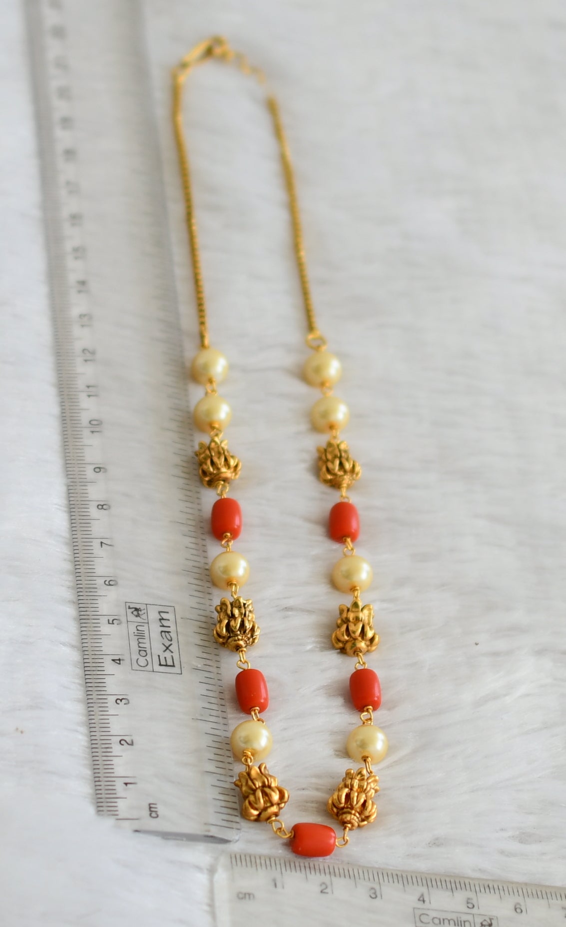Matte finish coral-pearl beaded lotus mala/necklace dj-48483