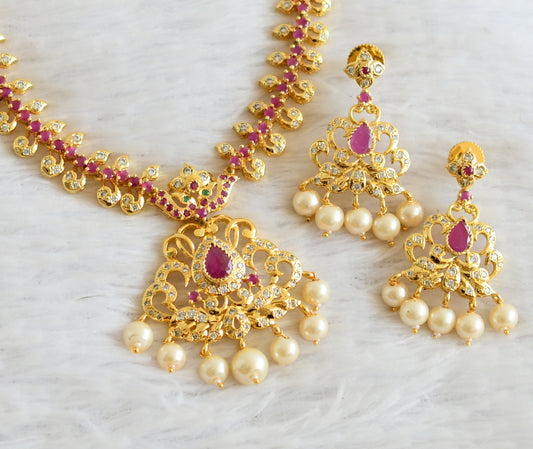 Gold Tone Ad ruby-green-white Necklace Set dj-08078