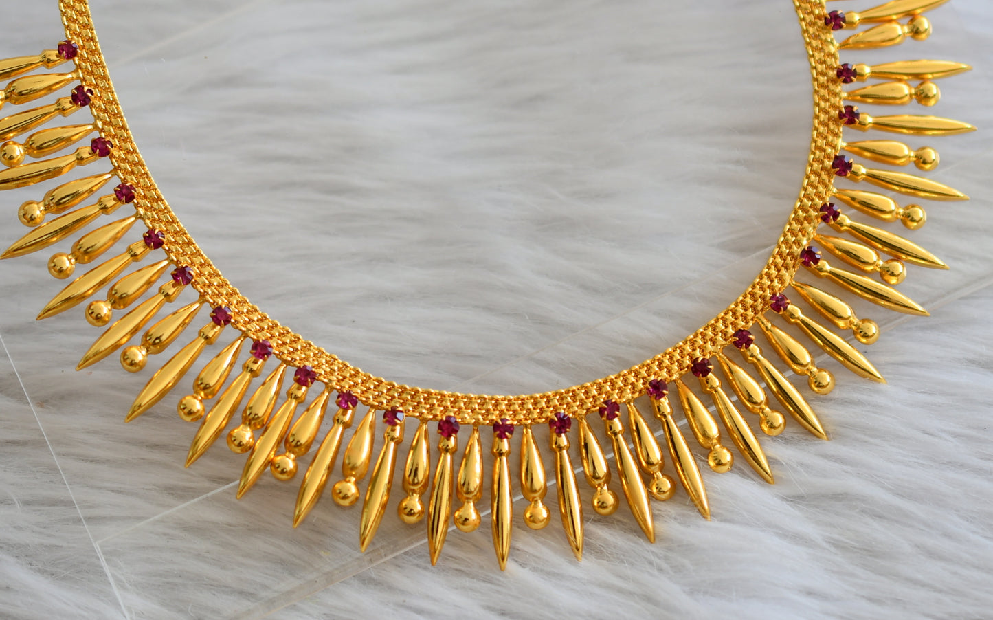 Gold tone pink stone mulla mottu designer necklace dj-35375