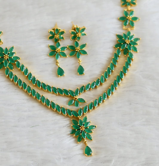 Gold tone emerald flower necklace set dj-24657