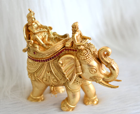 Antique gold tone ruby-green elephant kumkum box dj-43467