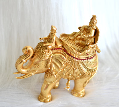 Antique gold tone ruby-green elephant kumkum box dj-43467