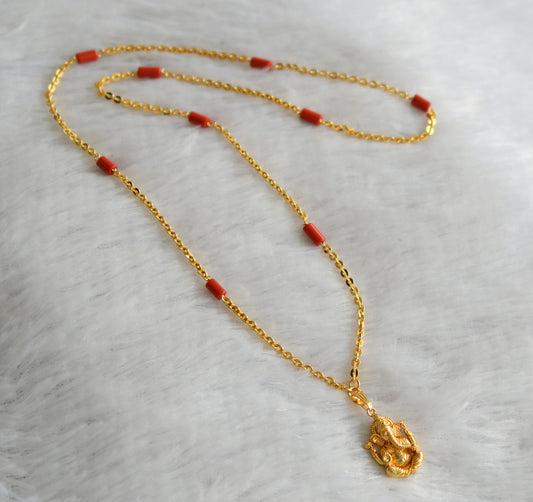 Gold tone 24 inches coral chain with ganesha pendant dj-46736