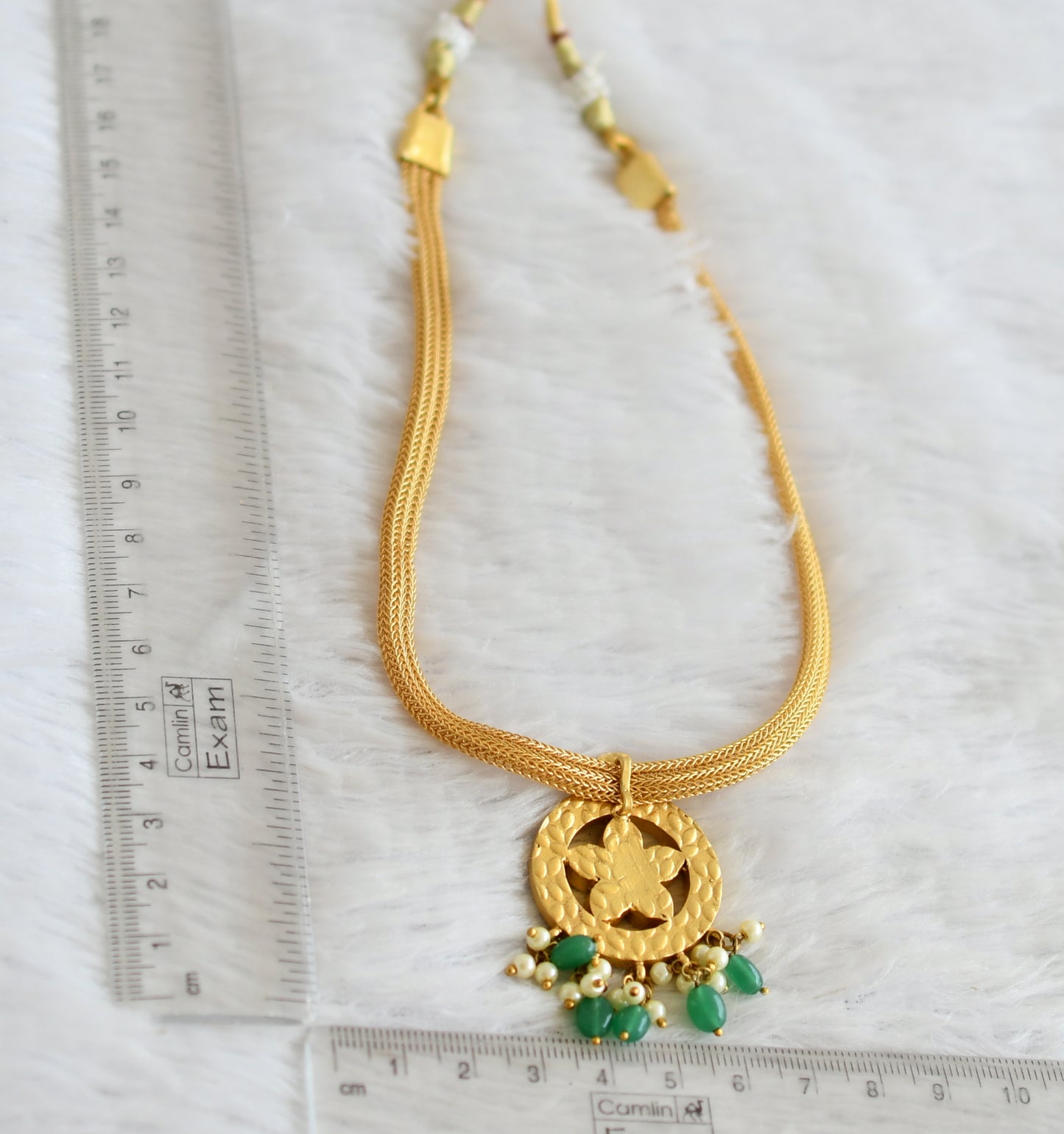 Gold tone pink-green-white kundan jadau necklace dj-36551