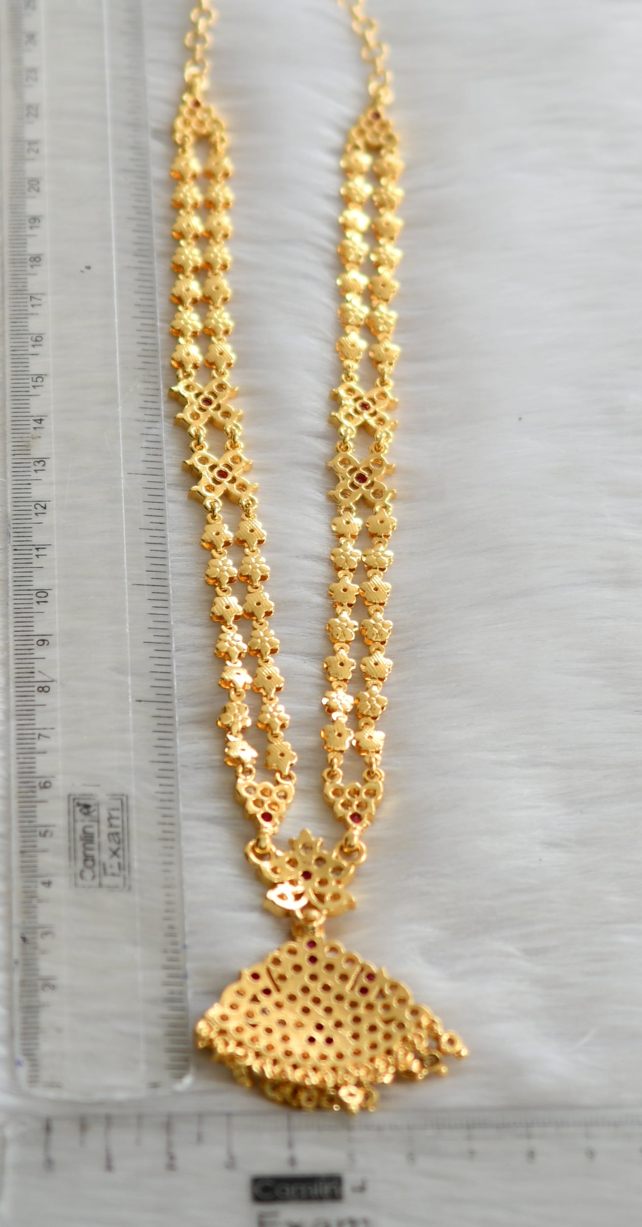 Gold tone ad ruby-white stone double layer south Indian style haar dj-42182
