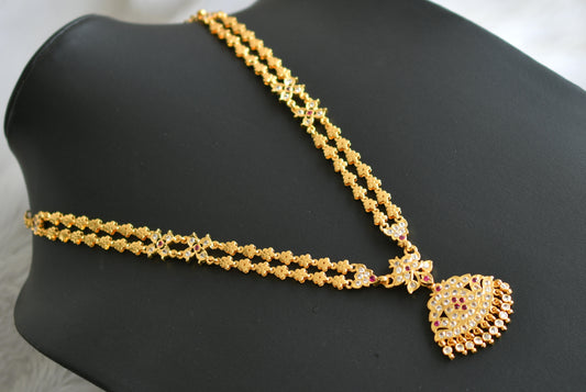 Gold tone ad ruby-white stone double layer south Indian style haar dj-42183