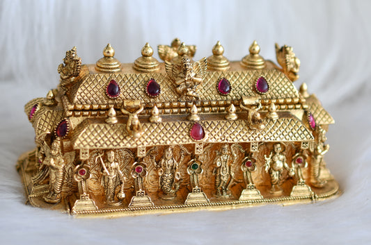 Antique gold tone dasavatharam temple kumkum box dj-43470