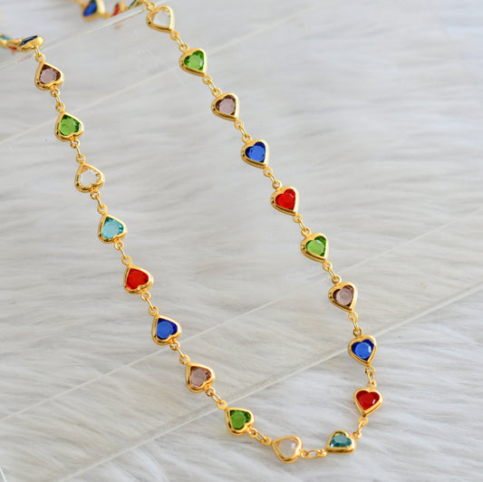 Gold tone 24 inches multi color heart stone chain dj-45038