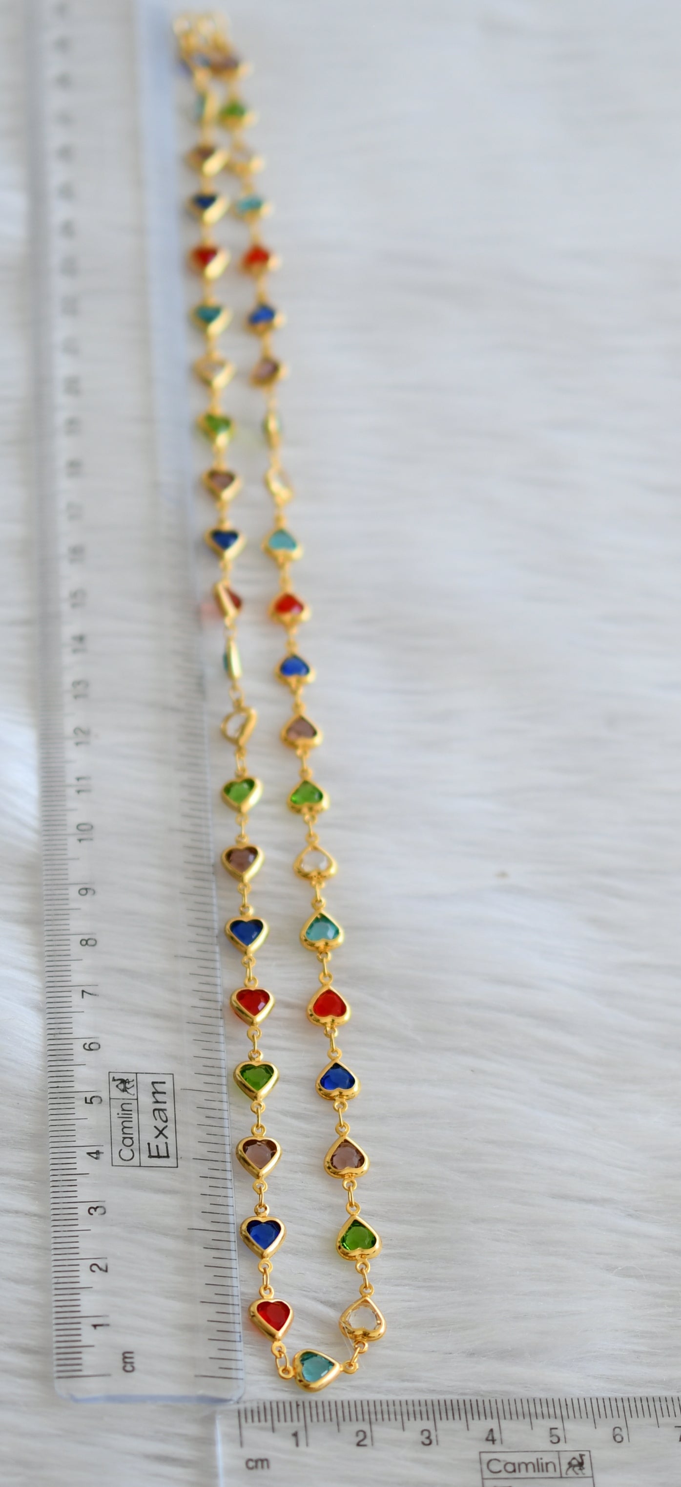 Gold tone 24 inches multi color heart stone chain dj-45038