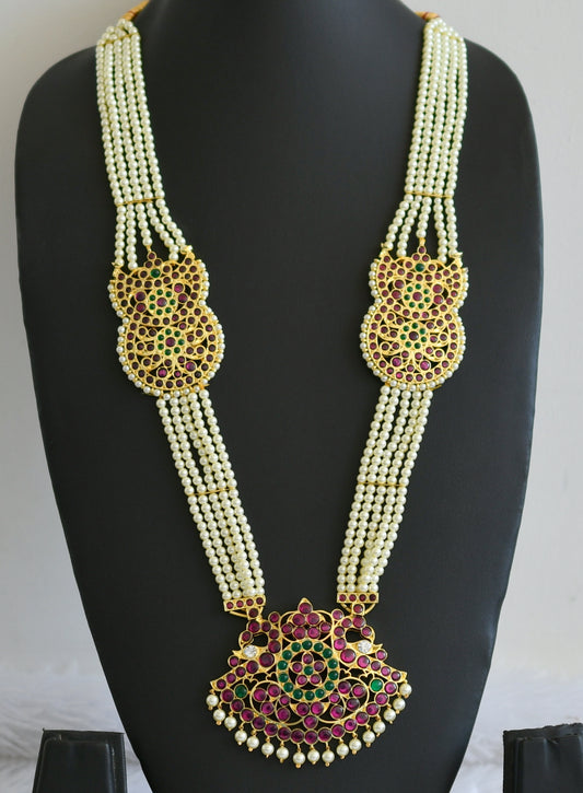 Gold tone precious kemp-green-white pearl bead moon haar dj-50439