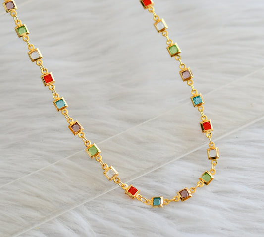 Gold tone 24 inches multi color square stone chain dj-45037