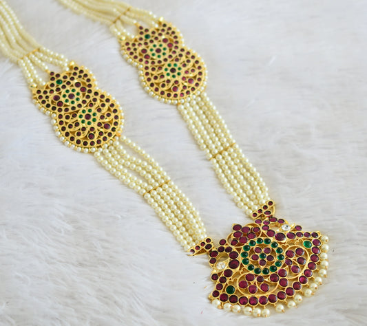 Gold tone precious kemp-green-white pearl bead moon haar dj-50439