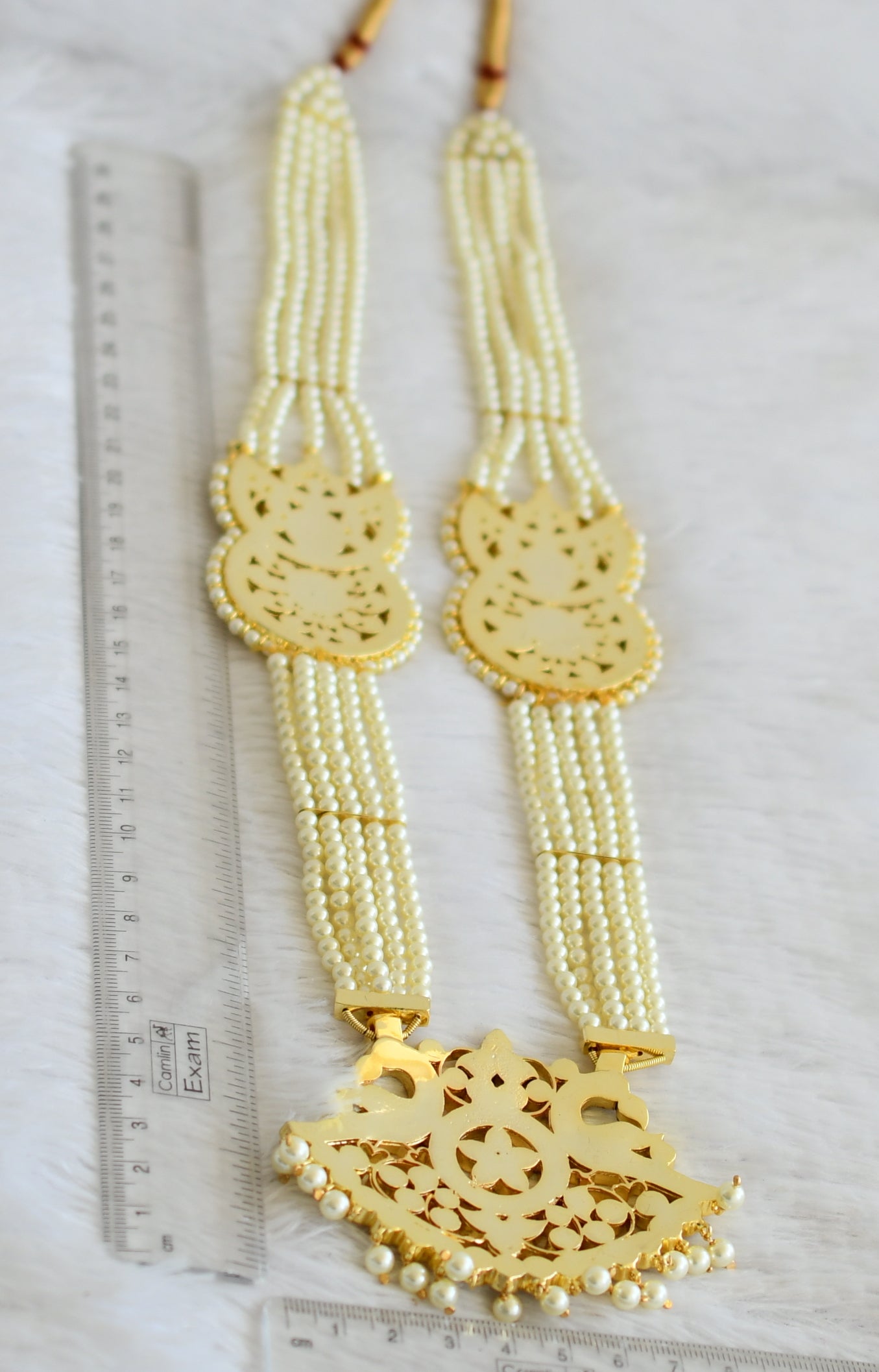 Gold tone precious kemp-green-white pearl bead moon haar dj-50439