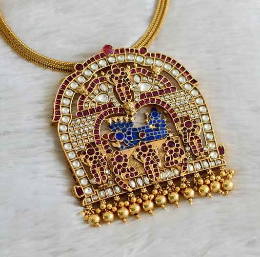 Matte finish kemp-blue-white Sri Ranganathar necklace dj-48495