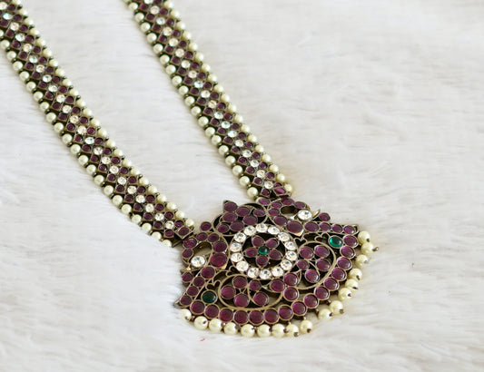 Black finish precious kemp-green-white pearl bead peacock haar dj-50444