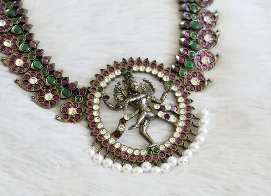 Black finish precious kemp-green-white pearl bead Shri Natarajar mango necklace dj-50443