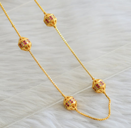 gold tone 18 inches cz ruby-white ball chain dj-45040
